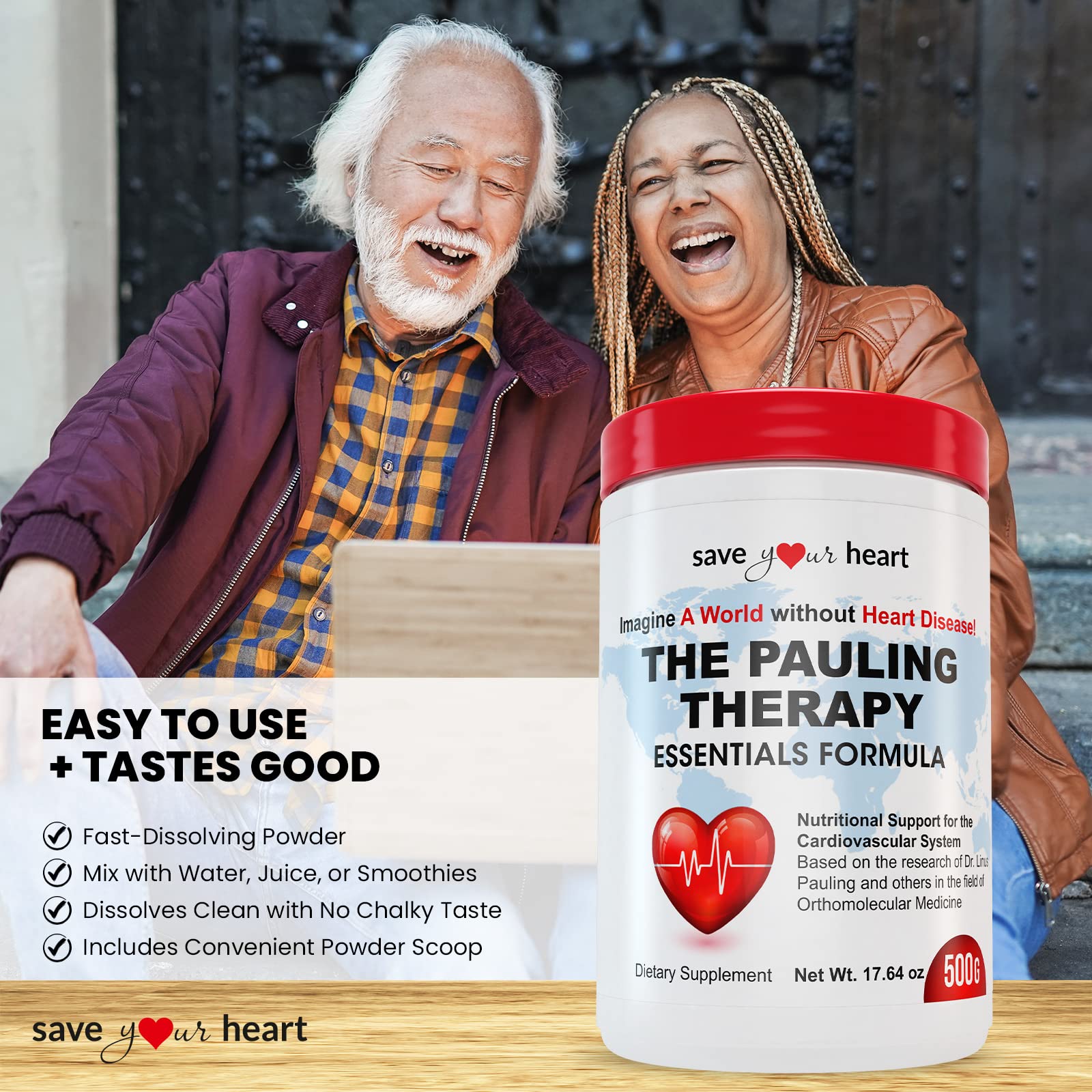 SAVE YOUR HEART Cardio Heart Health Powder Supplement - The Pauling Therapy Essentials Formula (PTEF) Healthy Vitamin C, B-12, L-Lysine, L-Arginine, Magnesium, Zinc + Vitamins, Minerals & Antioxidants - TrustMedUSA
