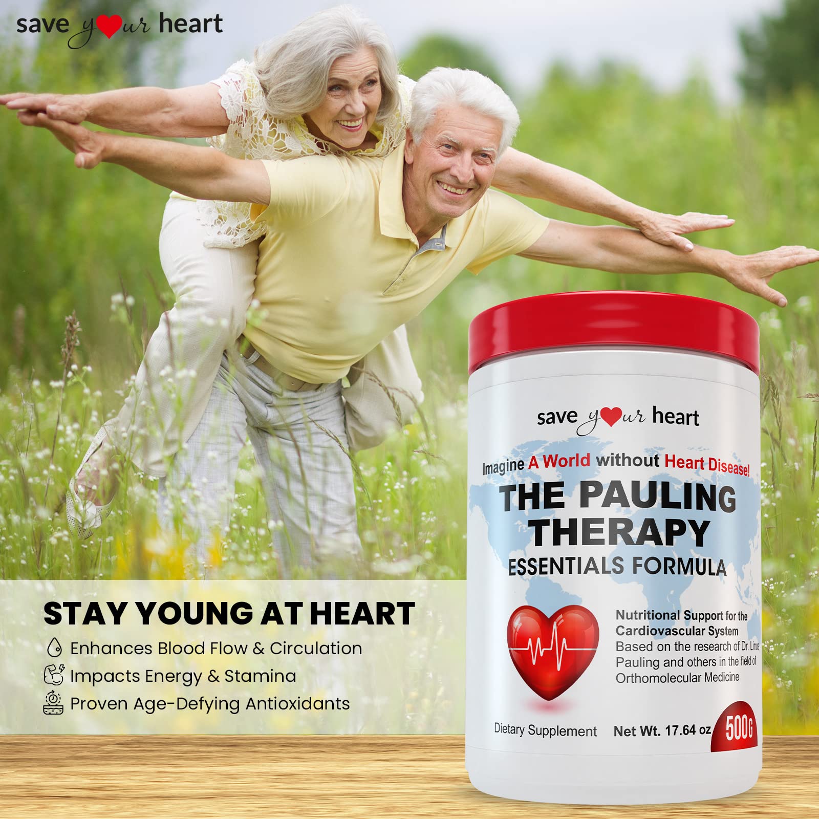SAVE YOUR HEART Cardio Heart Health Powder Supplement - The Pauling Therapy Essentials Formula (PTEF) Healthy Vitamin C, B-12, L-Lysine, L-Arginine, Magnesium, Zinc + Vitamins, Minerals & Antioxidants - TrustMedUSA