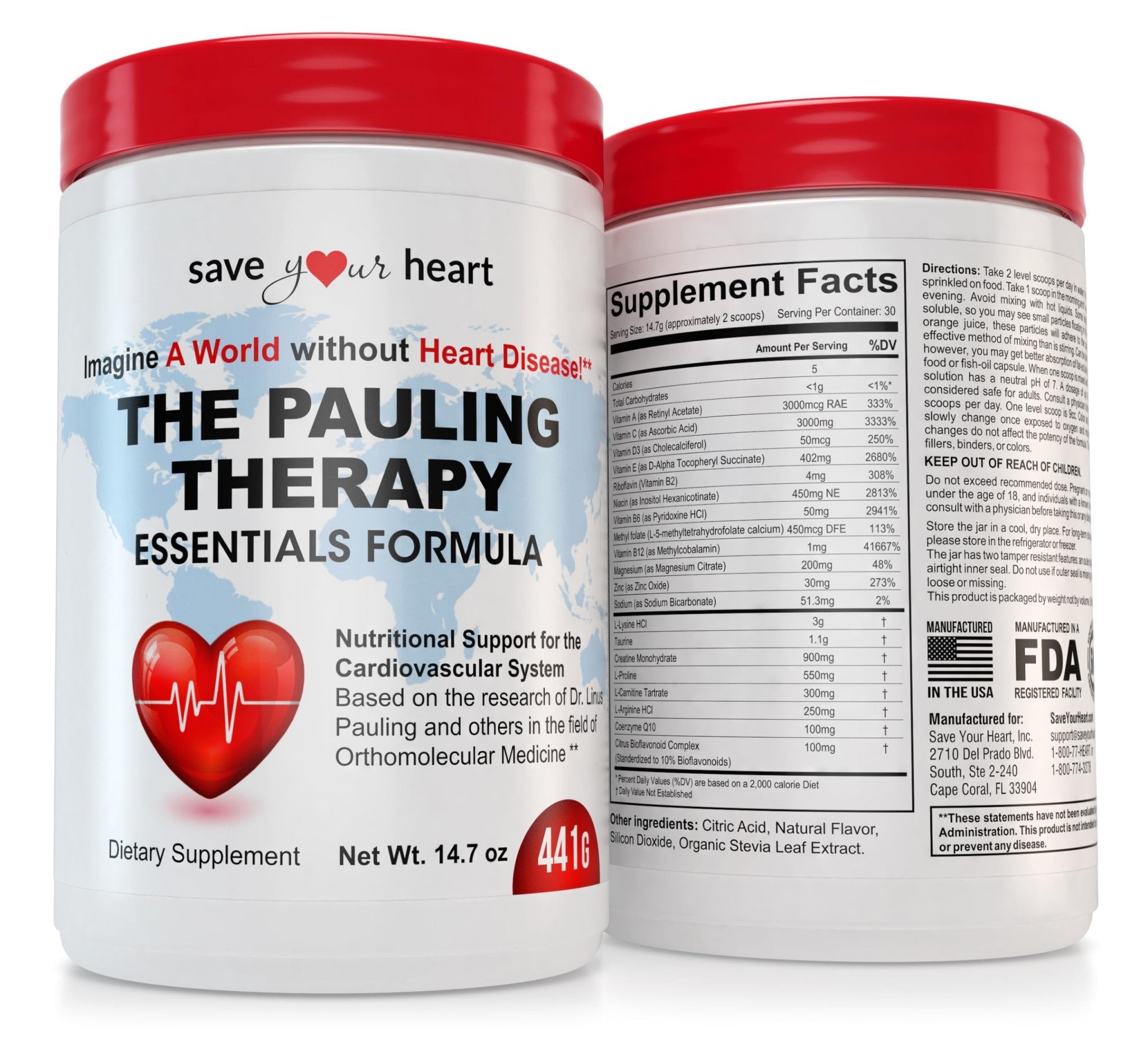 SAVE YOUR HEART Cardio Heart Health Powder Supplement - The Pauling Therapy Essentials Formula (PTEF) Healthy Vitamin C, B-12, L-Lysine, L-Arginine, Magnesium, Zinc + Vitamins, Minerals & Antioxidants - TrustMedUSA