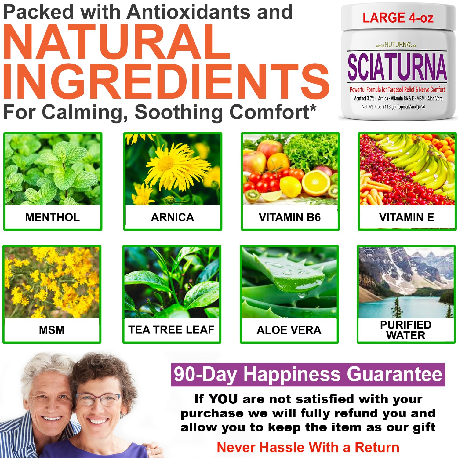 Sciatica Nerve Cream - Maximum Strength Comfort Cream for Feet, Hands, Legs, Toes, Back - Natural Ultra Strength Arnica, MSM, Menthol, Soothing Comfort, Large 4 Oz - TrustMedUSA