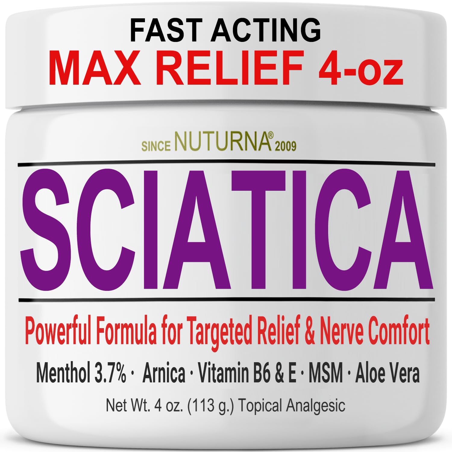 Sciatica Nerve Cream - Maximum Strength Comfort Cream for Feet, Hands, Legs, Toes, Back - Natural Ultra Strength Arnica, MSM, Menthol, Soothing Comfort, Large 4 Oz - TrustMedUSA