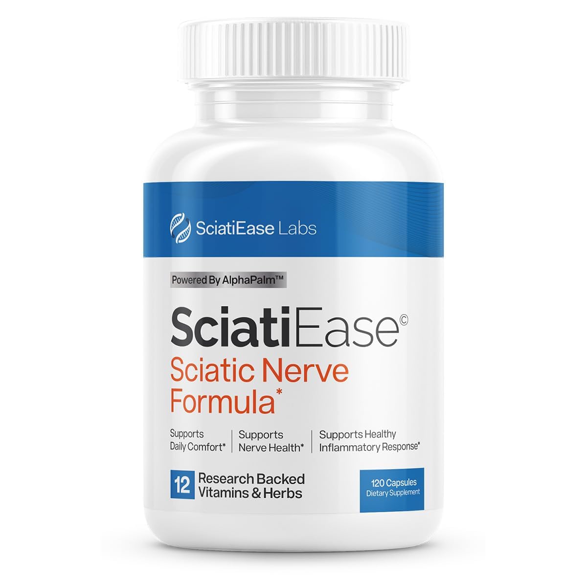 SciatiEase Sciatic Nerve Health Support Supplement - Nerve Support Formula with AlphaPalm, Pea, Vitamin B Complex, Alpha Lipoic Acid 300mg - 120 Capsules - TrustMedUSA