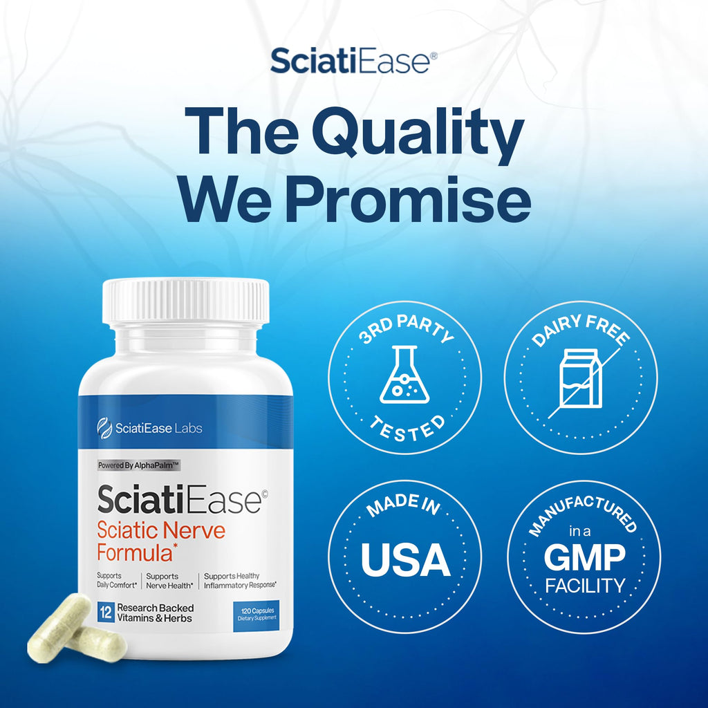 SciatiEase Sciatic Nerve Health Support Supplement - Nerve Support Formula with AlphaPalm, Pea, Vitamin B Complex, Alpha Lipoic Acid 300mg - 3 Bottles - TrustMedUSA