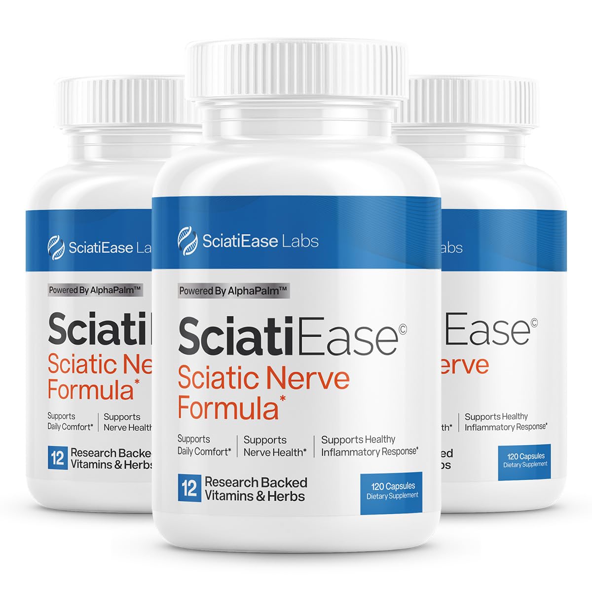 SciatiEase Sciatic Nerve Health Support Supplement - Nerve Support Formula with AlphaPalm, Pea, Vitamin B Complex, Alpha Lipoic Acid 300mg - 3 Bottles - TrustMedUSA