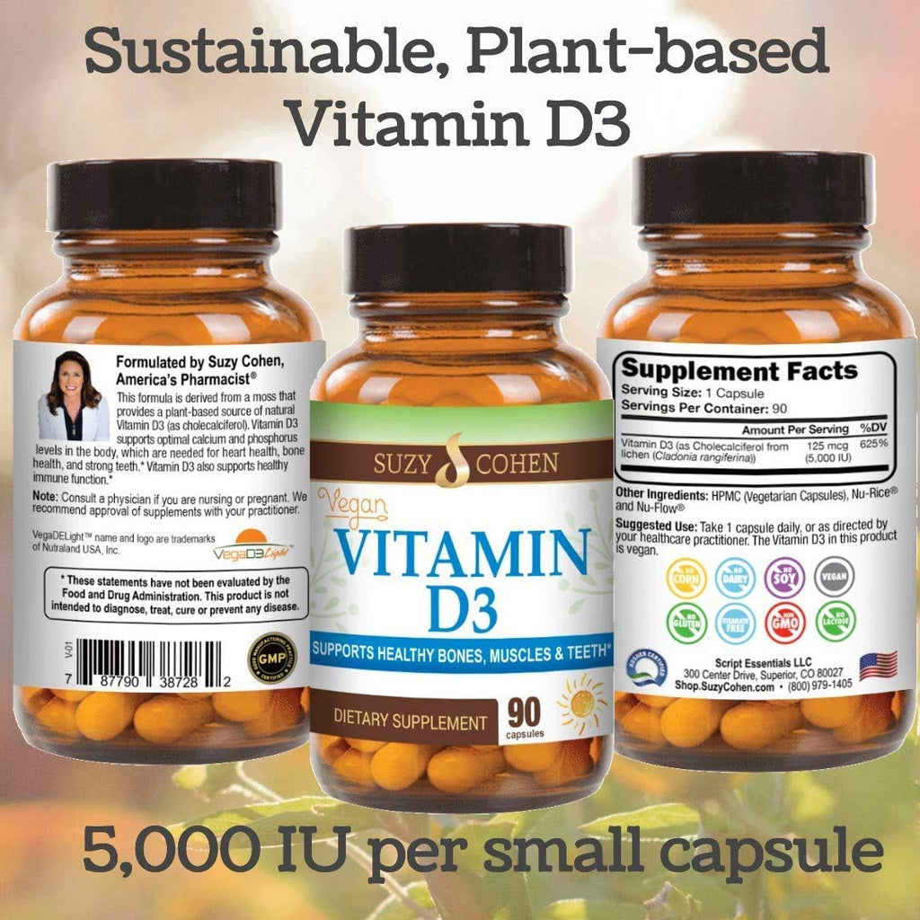 Script Essentials Vegan Vitamin D3 5,000 IU for Healthy Muscle Function, Bone Health, and Immune Support - Non-GMO, Gluten Free and Kosher Certified - 90 Servings - TrustMedUSA
