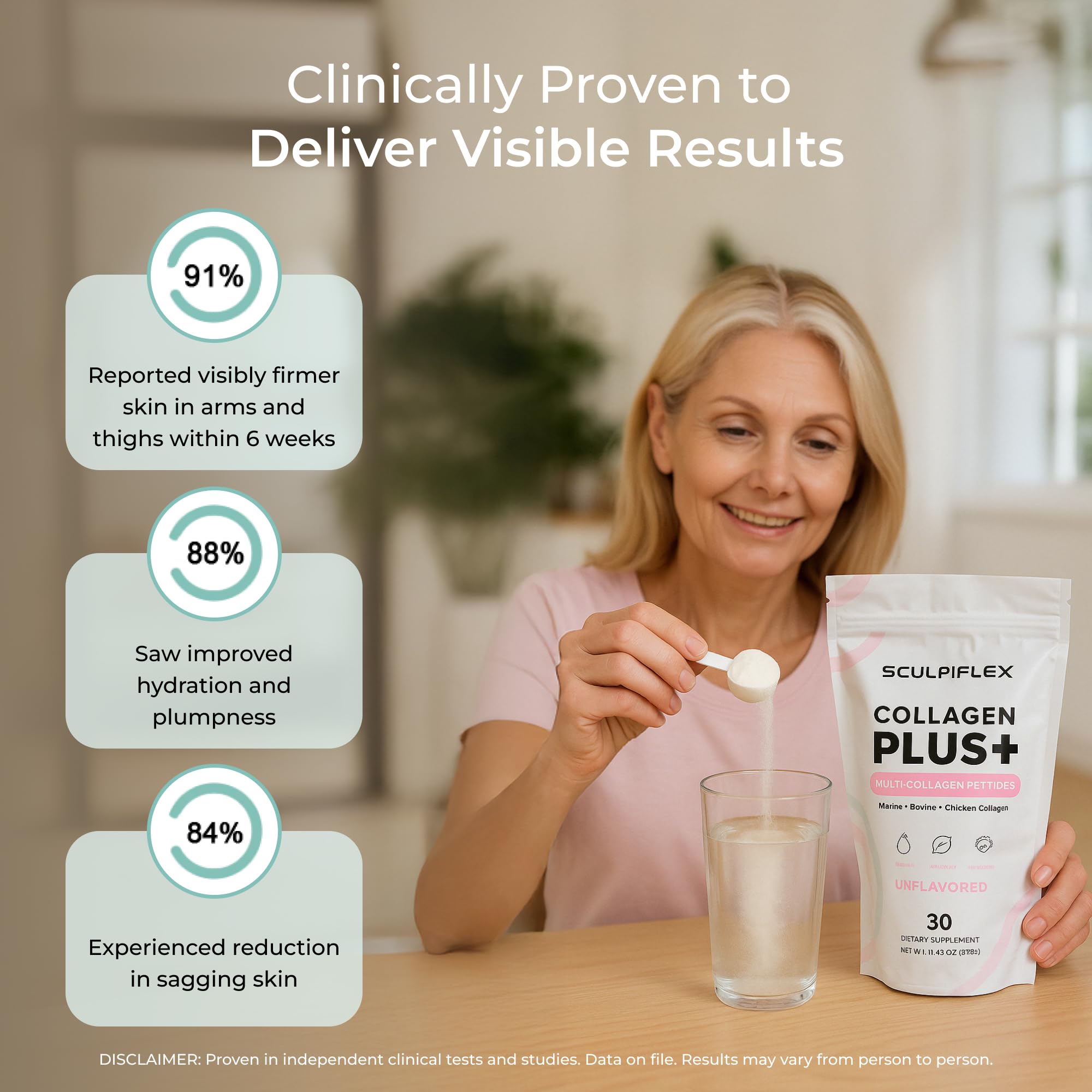 Sculpiflex Hydrolyzed Collagen Peptides Powder, Marine, Bovine, and Chicken Unflavored Multi Collagen Complex for Women, Firms Skin and Boosts Elasticity, Hydrating with Hyaluronic Acid (30 Servings) - Maple Wellness Supplements