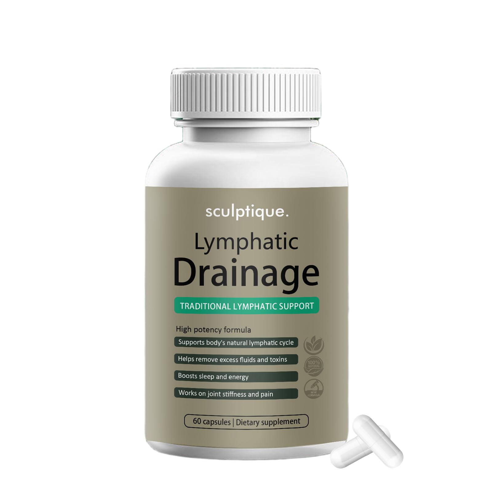 Sculptique Lymphatic Drainage Capsules – Maximum Potency Formula with Dandelion & Cleavers Extract, Supports Cellulite Reduction & Lymphatic Drainage, 60 Capsules (1pc) - Maple Wellness Supplements