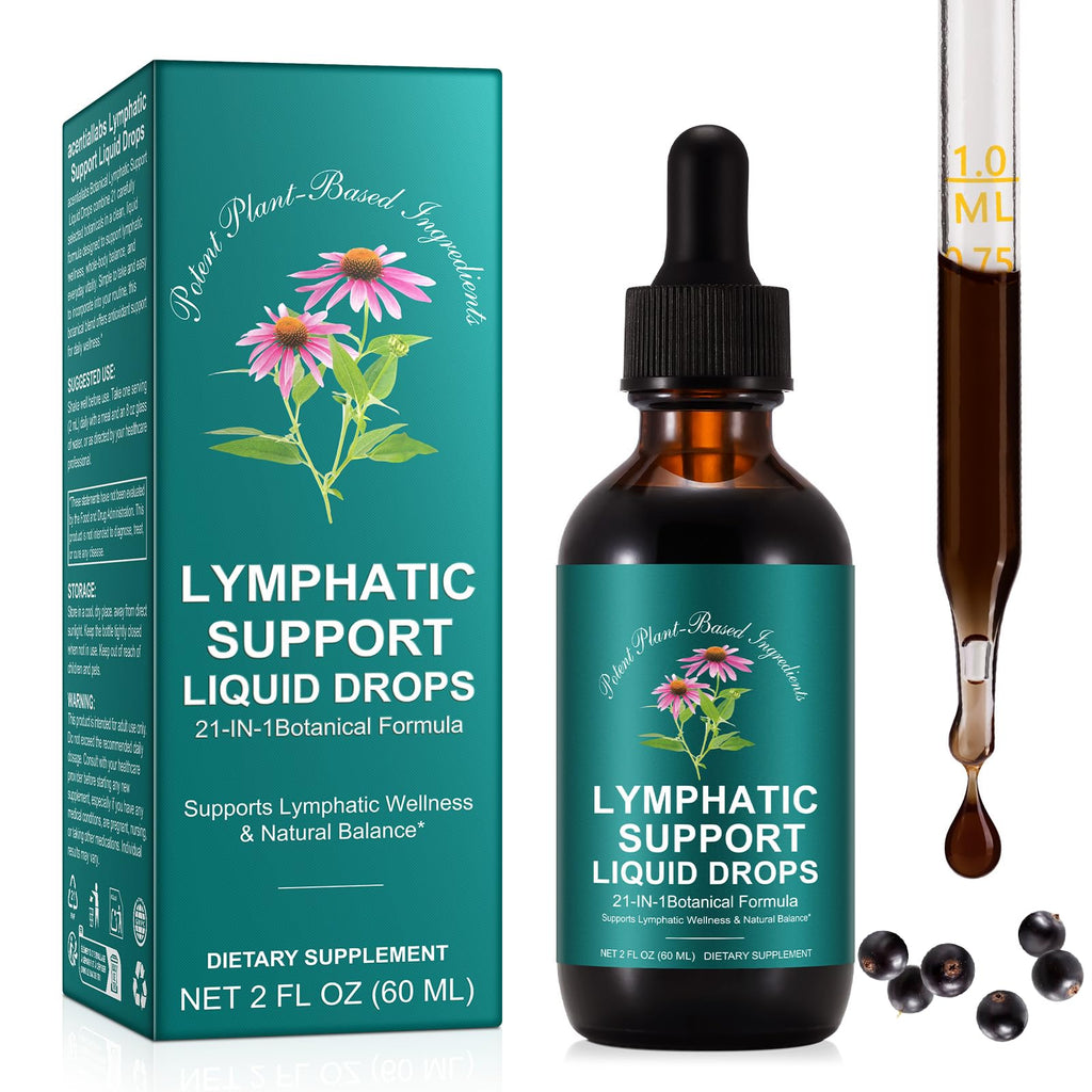 SDJUFEI 21-in-1 Lymphatic Drainage Drops， Lymphatic Support Liquid Drops with Turmeric, Echinacea, Elderberry & Dandelion, for Women & Men, 2 fl oz - Maple Wellness Supplements