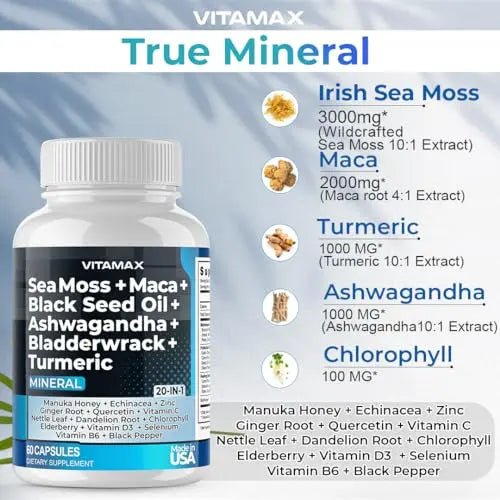 Sea Moss 3000mg Maca 1000mg Black Seed Oil 2000mg Ashwagandha 1000mg Bladderw - TrustMedUSA