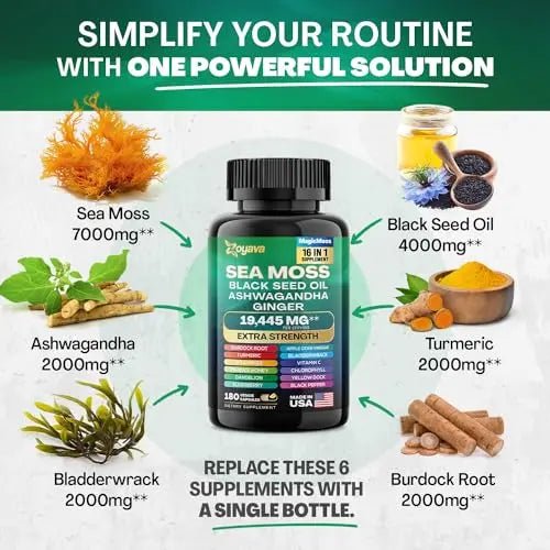 Sea Moss 7000mg Black Seed Oil 4000mg Ashwagandha 2000mg Turmeric 2000mg - TrustMedUSA