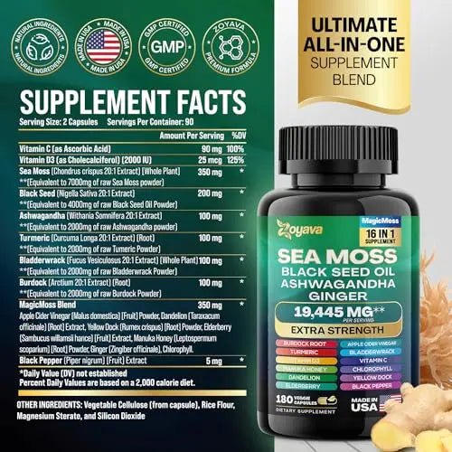 Sea Moss 7000mg Black Seed Oil 4000mg Ashwagandha 2000mg Turmeric 2000mg - TrustMedUSA