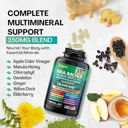 Sea Moss 7000mg Black Seed Oil 4000mg Ashwagandha 2000mg Turmeric 2000mg - TrustMedUSA