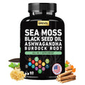 Sea Moss Black Seed Oil Ashwagandha Bladderwrack Burdock Root Turmeric & Vitamin C D3 Elderberry ACV Black Pepper - Multimineral Supplement - 60 Count - TrustMedUSA