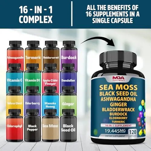 Sea Moss Black Seed Oil Ashwagandha Ginger - Multimineral Sea Moss Capsules - TrustMedUSA