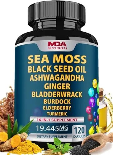 Sea Moss Black Seed Oil Ashwagandha Ginger - Multimineral Sea Moss Capsules - TrustMedUSA