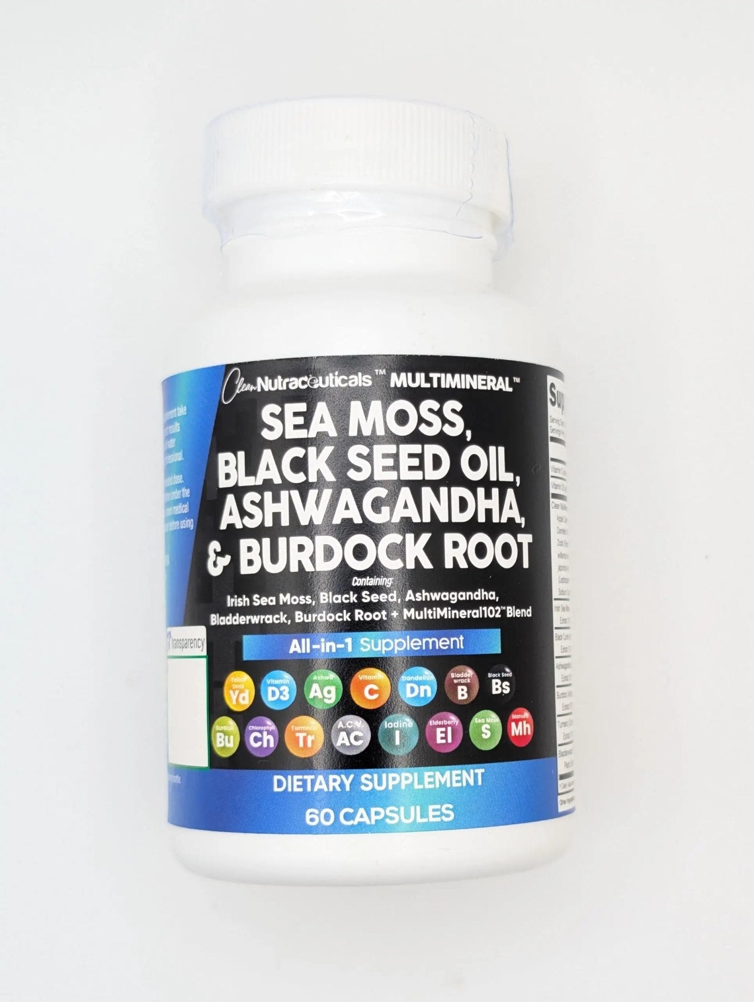 Sea Moss Black Seed Oil Ashwagandha Turmeric Bladderwrack Burdock & Vitamin C Vitamin D3 with Elderberry Manuka Dandelion Yellow Dock Iodine Chlorophyll ACV - 5Pack - TrustMedUSA