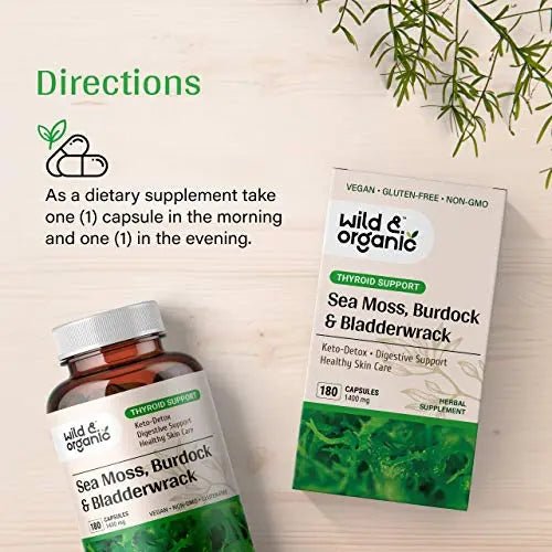 Sea Moss Capsules - 180 Caps Wildcrafted Irish Moss, Burdock Root & Bladderwrack - TrustMedUSA