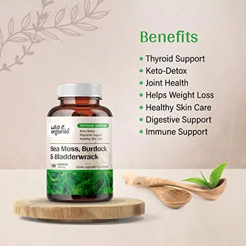 Sea Moss Capsules - 180 Caps Wildcrafted Irish Moss, Burdock Root & Bladderwrack - TrustMedUSA