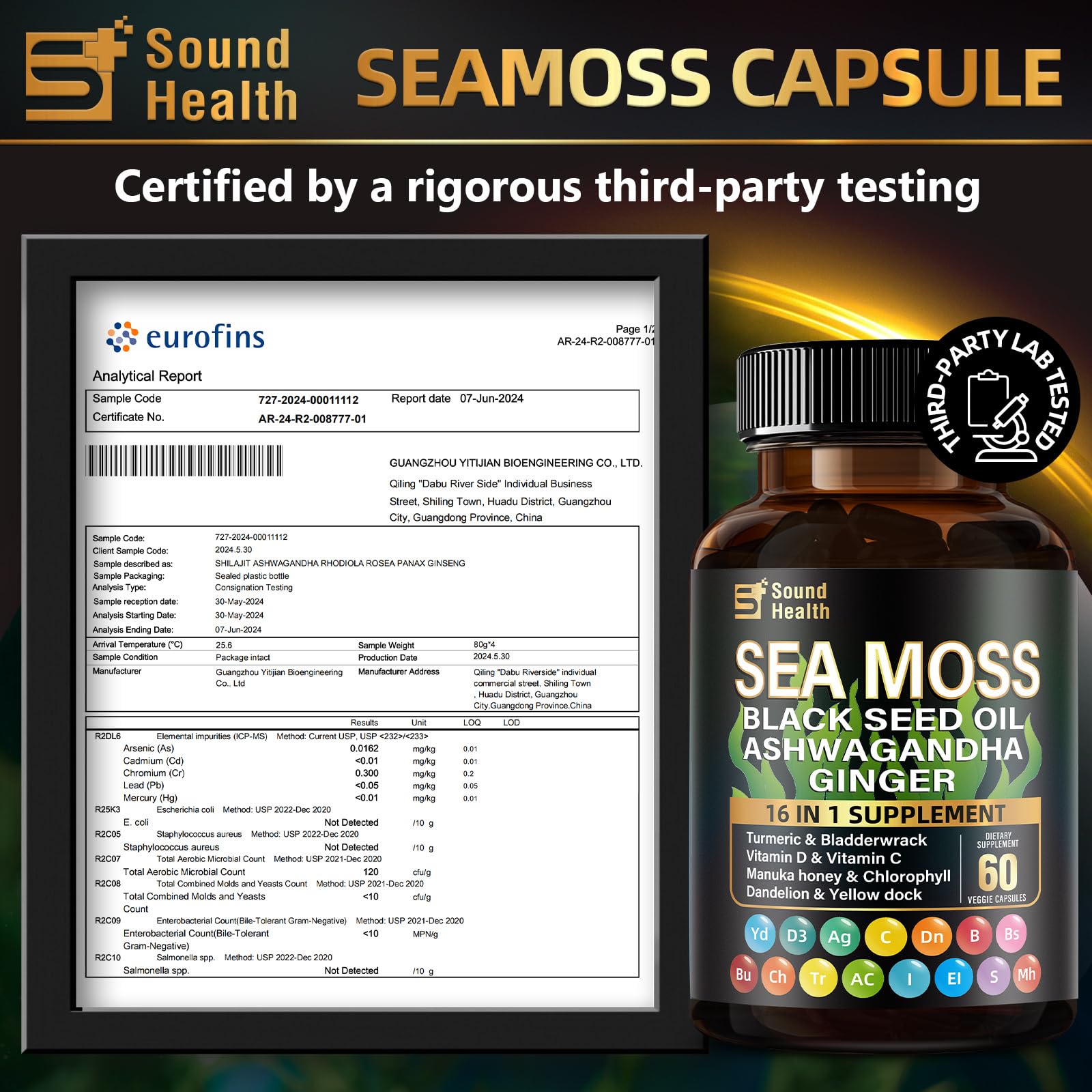 Sea Moss Capsules with Ashwagandha, Turmeric, Bladderwrack, Vitamins C & D for Natural Energy, Sleep Support & Hair Growth, 1200mg Herbal Blend, for Man & Women, Third-Party Tested，16-in-1 Supplement - TrustMedUSA