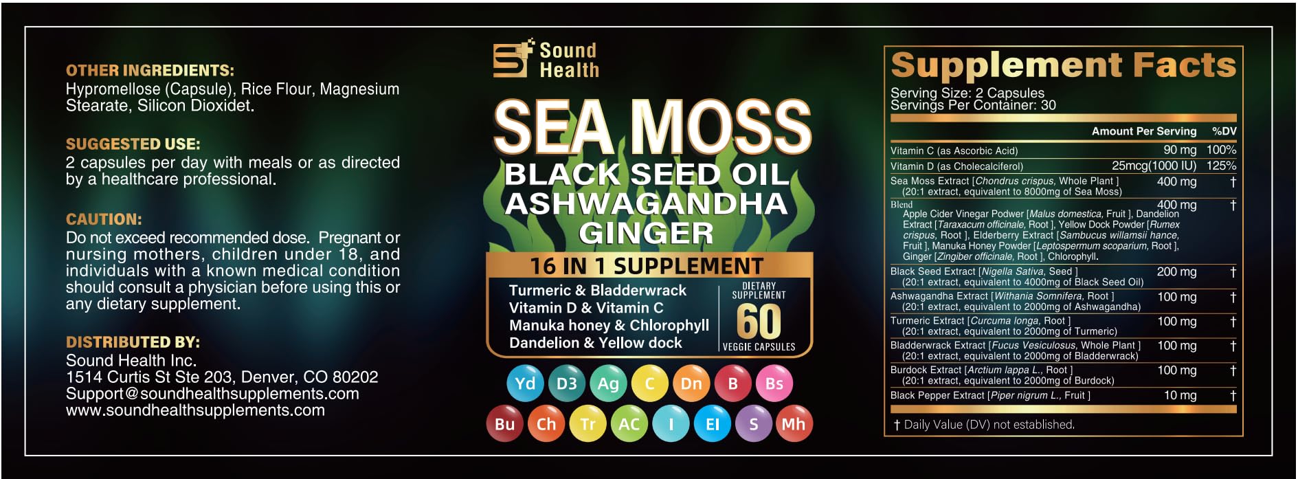 Sea Moss Capsules with Ashwagandha, Turmeric, Bladderwrack, Vitamins C & D for Natural Energy, Sleep Support & Hair Growth, 1200mg Herbal Blend, for Man & Women, Third-Party Tested，16-in-1 Supplement - TrustMedUSA