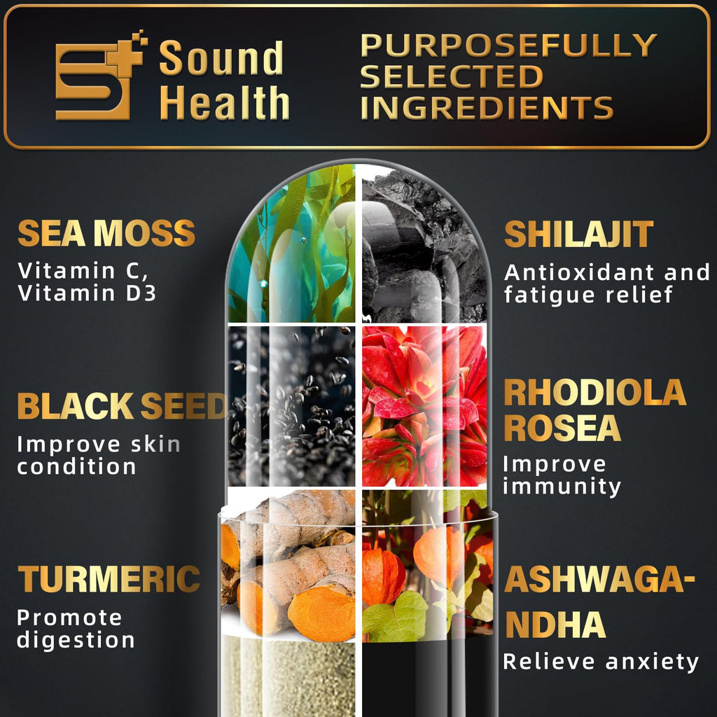 Sea Moss Capsules with Ashwagandha, Turmeric, Bladderwrack, Vitamins C & D for Natural Energy, Sleep Support & Hair Growth, 1200mg Herbal Blend, for Man & Women, Third-Party Tested，16-in-1 Supplement - TrustMedUSA