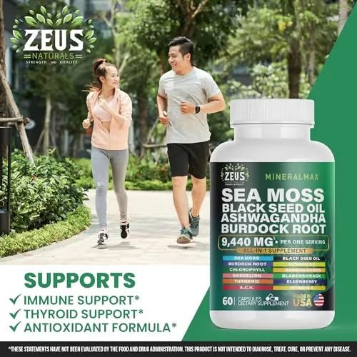 Sea Moss Capsules with Black Seed Oil, Burdock Root, Bladderwrack, Turmeric, Ashwagan - TrustMedUSA