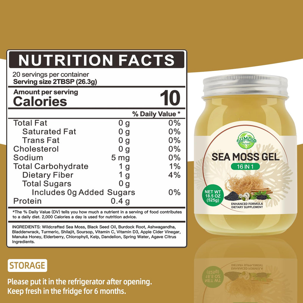 Sea Moss Gel - 18.5 oz Irish Seamoss Gel with Black Seed Oil and Ashwagandha, 16 in 1 Vegan Superfood Rich in Vitamins & Minerals, Raw Wildcrafted Seamoss for Immune & Digestion Support, Original - TrustMedUSA