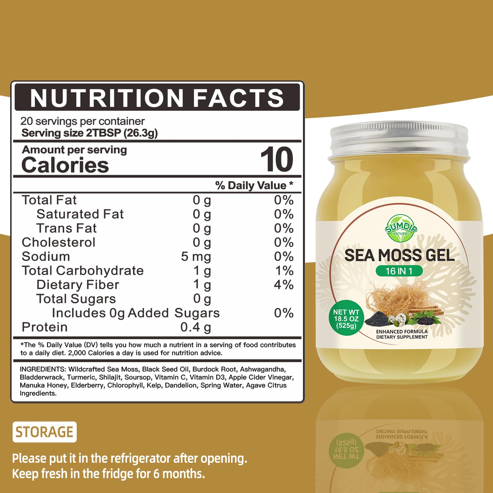 Sea Moss Gel - 18.5 oz Irish Seamoss Gel with Black Seed Oil and Ashwagandha, 16 in 1 Vegan Superfood Rich in Vitamins & Minerals, Raw Wildcrafted Seamoss for Immune & Digestion Support, Original - TrustMedUSA