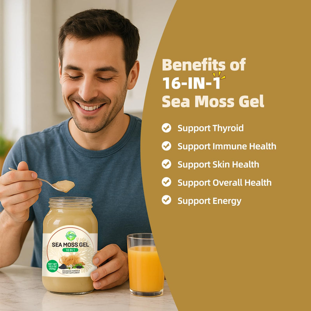 Sea Moss Gel - 18.5 oz Irish Seamoss Gel with Black Seed Oil and Ashwagandha, 16 in 1 Vegan Superfood Rich in Vitamins & Minerals, Raw Wildcrafted Seamoss for Immune & Digestion Support, Original - TrustMedUSA