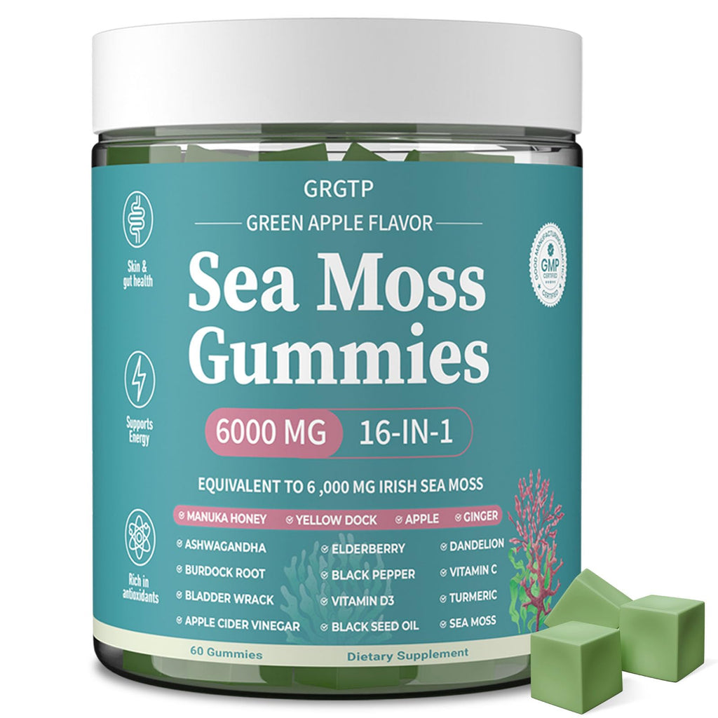 Sea Moss Gummies 16-in-1 - Ashwagandha Black Seed Oil Bladder Wrack Turmeric Vitamin C & D3 with Manuka Burdock Root Dandelion Yellow Dock Natural Detox & Liver Health Immune Support, Energy Boost - TrustMedUSA
