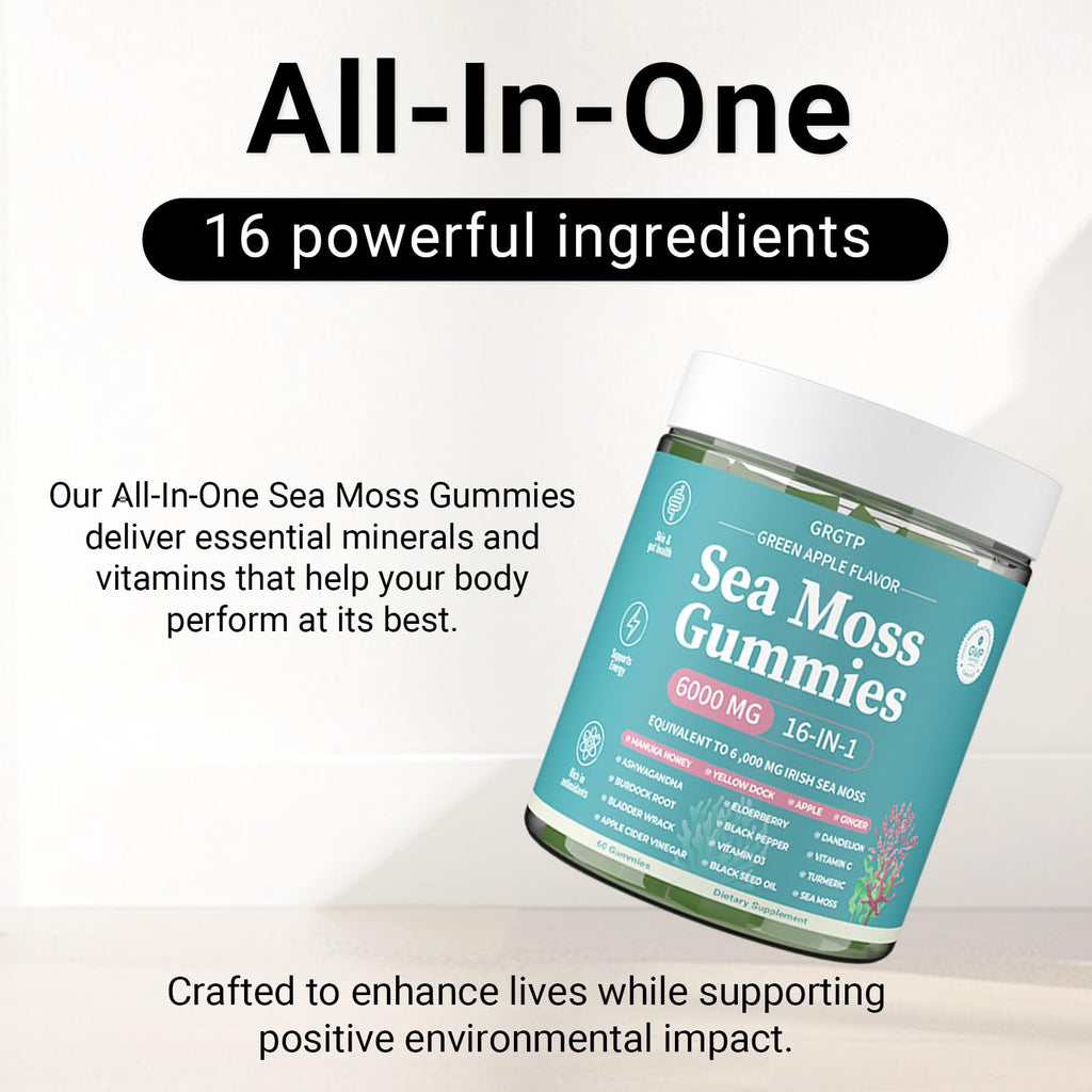 Sea Moss Gummies 16-in-1 - Ashwagandha Black Seed Oil Bladder Wrack Turmeric Vitamin C & D3 with Manuka Burdock Root Dandelion Yellow Dock Natural Detox & Liver Health Immune Support, Energy Boost - TrustMedUSA