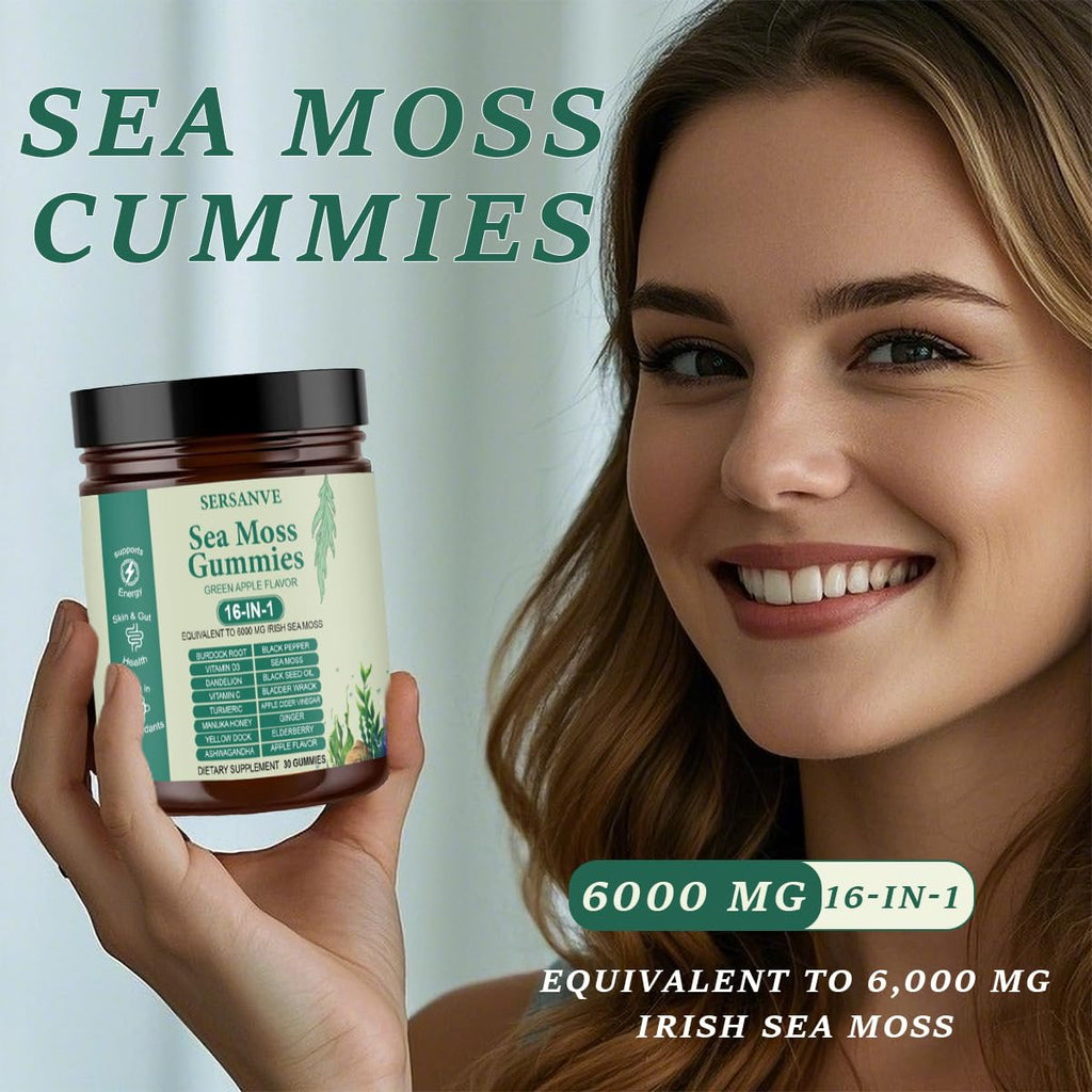 Sea Moss Gummies 16-in-1, with Black Seed Oil, Ashwagandha & Elderberry | Organic Irish Sea Moss Supplement for Men & Women | Daily Support with Manuka, Burdock Root & Vitamins C & D3, 30 Gummies - TrustMedUSA