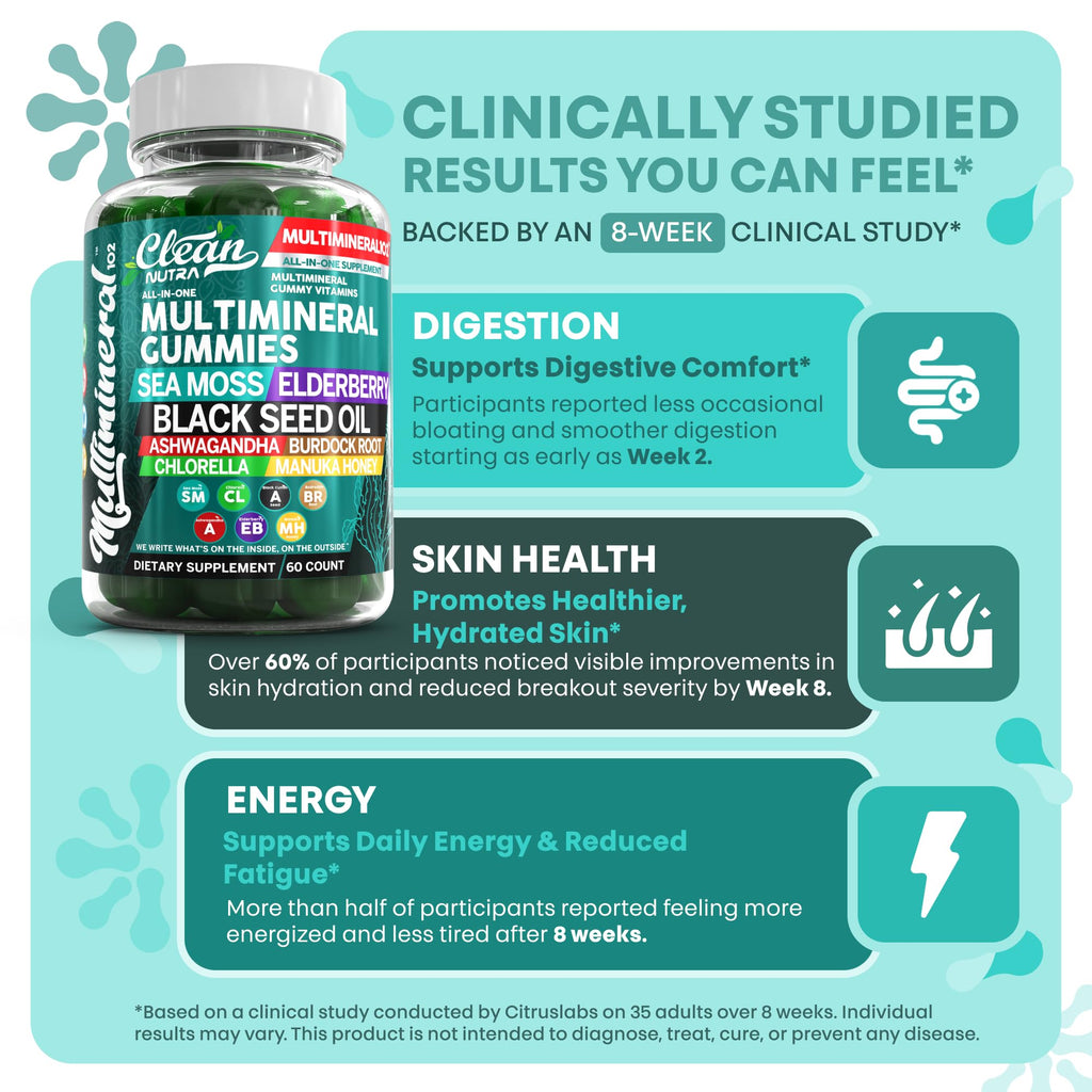 Sea Moss Gummies | Clinically Tested - Black Seed Oil Ashwagandha Elderberry Burdock Root Chlorella Manuka Honey - Vegan Irish Sea Moss Gummy Vitamins - TrustMedUSA