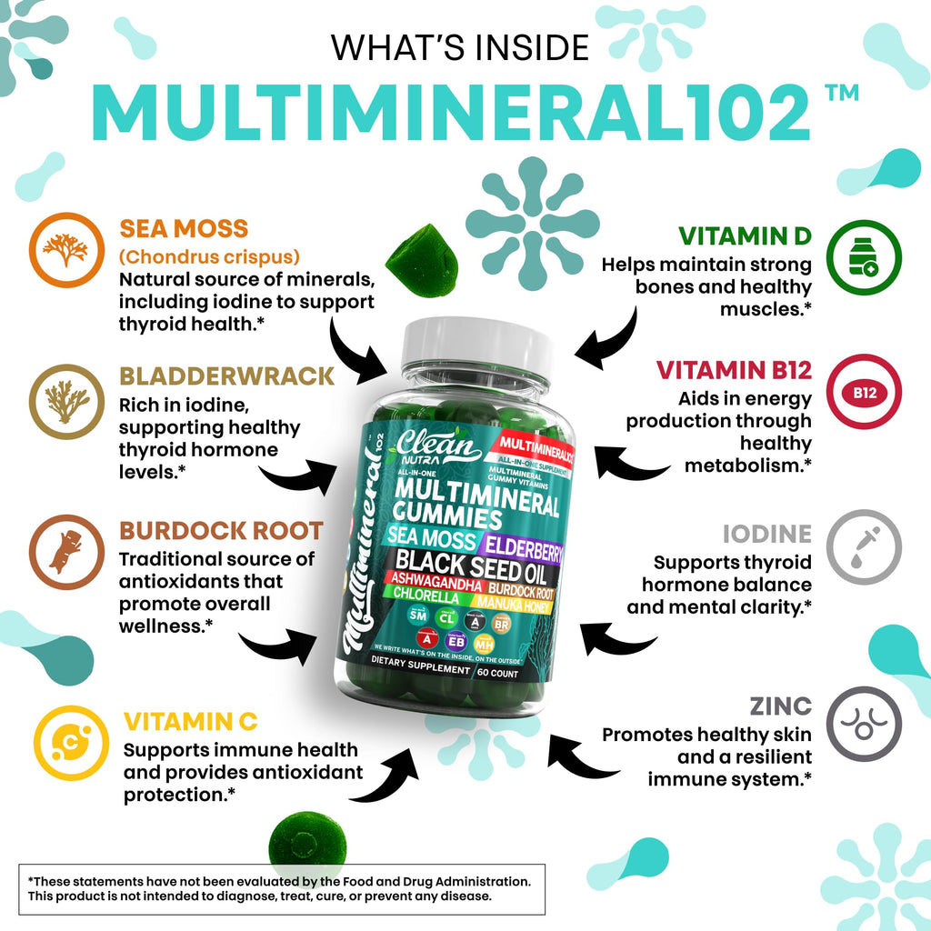 Sea Moss Gummies | Clinically Tested - Black Seed Oil Ashwagandha Elderberry Burdock Root Chlorella Manuka Honey - Vegan Irish Sea Moss Gummy Vitamins - TrustMedUSA