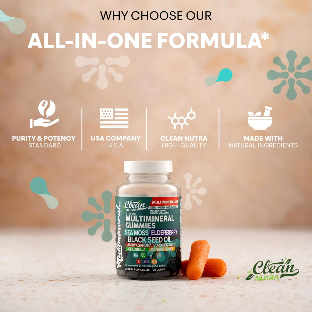 Sea Moss Gummies | Clinically Tested - Black Seed Oil Ashwagandha Elderberry Burdock Root Chlorella Manuka Honey - Vegan Irish Sea Moss Gummy Vitamins - TrustMedUSA