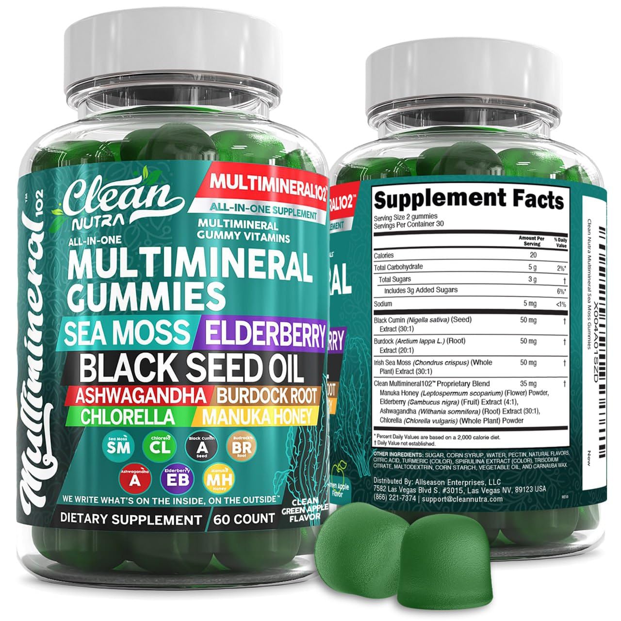 Sea Moss Gummies | Clinically Tested - Black Seed Oil Ashwagandha Elderberry Burdock Root Chlorella Manuka Honey - Vegan Irish Sea Moss Gummy Vitamins - TrustMedUSA