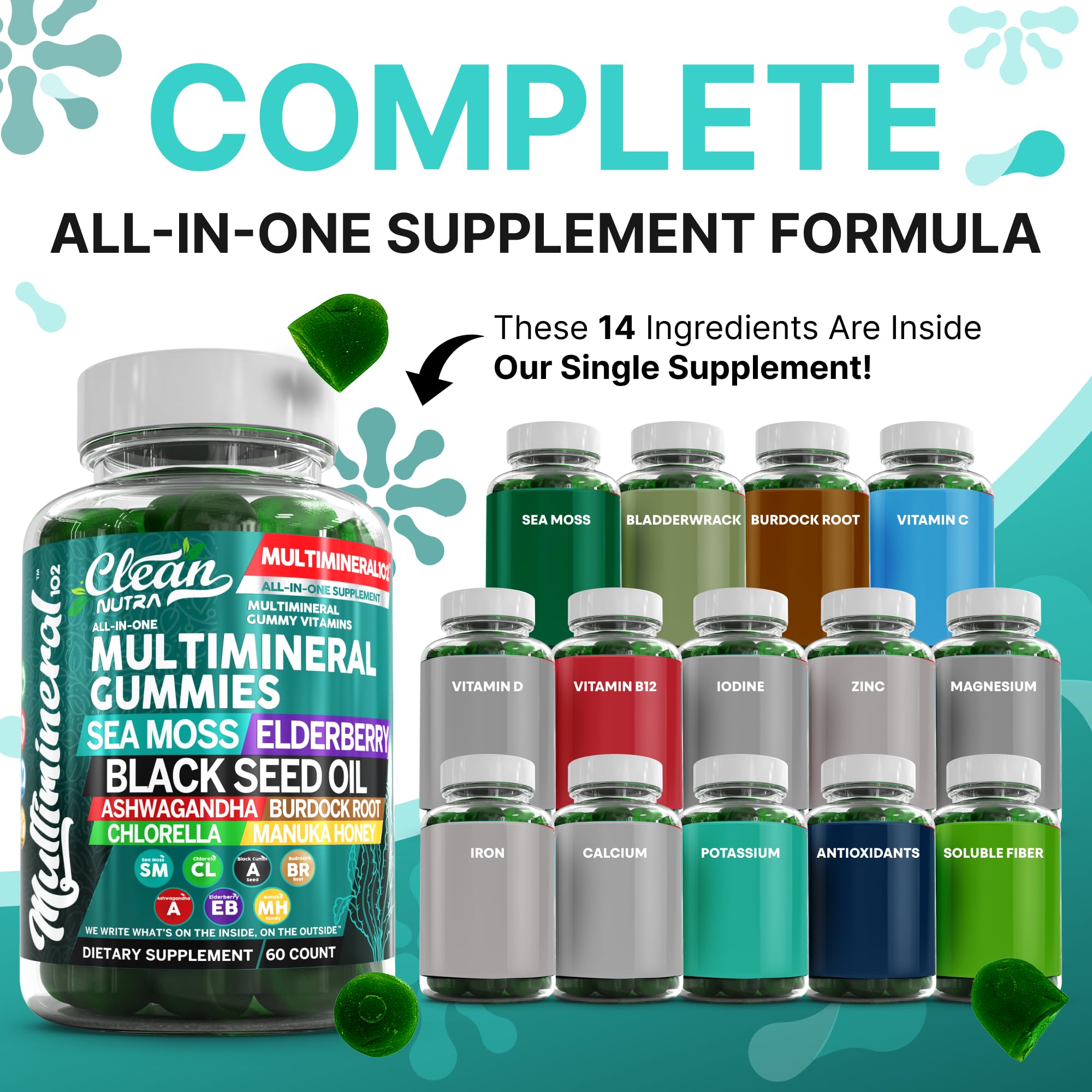 Sea Moss Gummies | Clinically Tested - Black Seed Oil Ashwagandha Elderberry Burdock Root Chlorella Manuka Honey - Vegan Irish Sea Moss Gummy Vitamins - TrustMedUSA