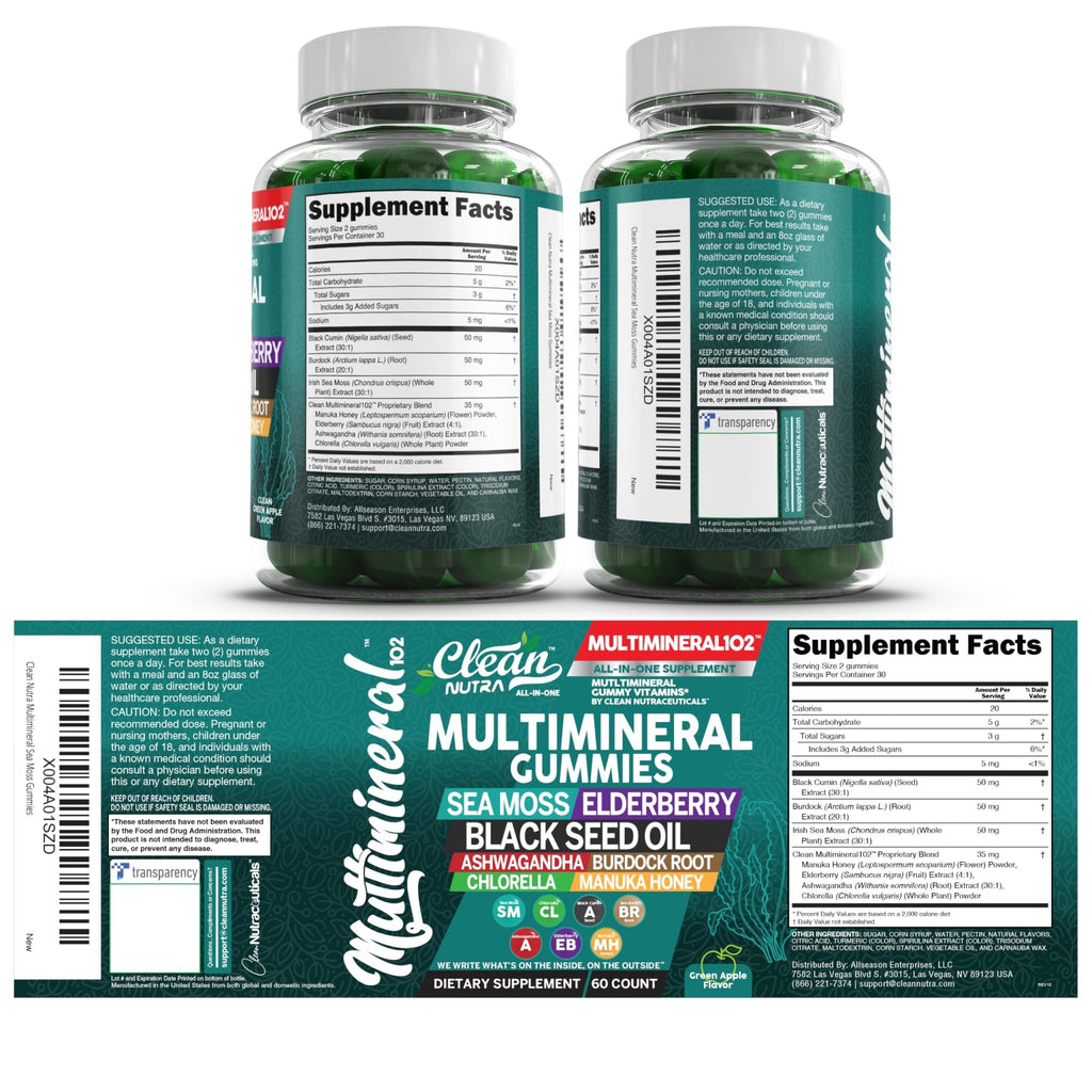 Sea Moss Gummies | Clinically Tested - Black Seed Oil Ashwagandha Elderberry Burdock Root Chlorella Manuka Honey - Vegan Irish Sea Moss Gummy Vitamins - TrustMedUSA