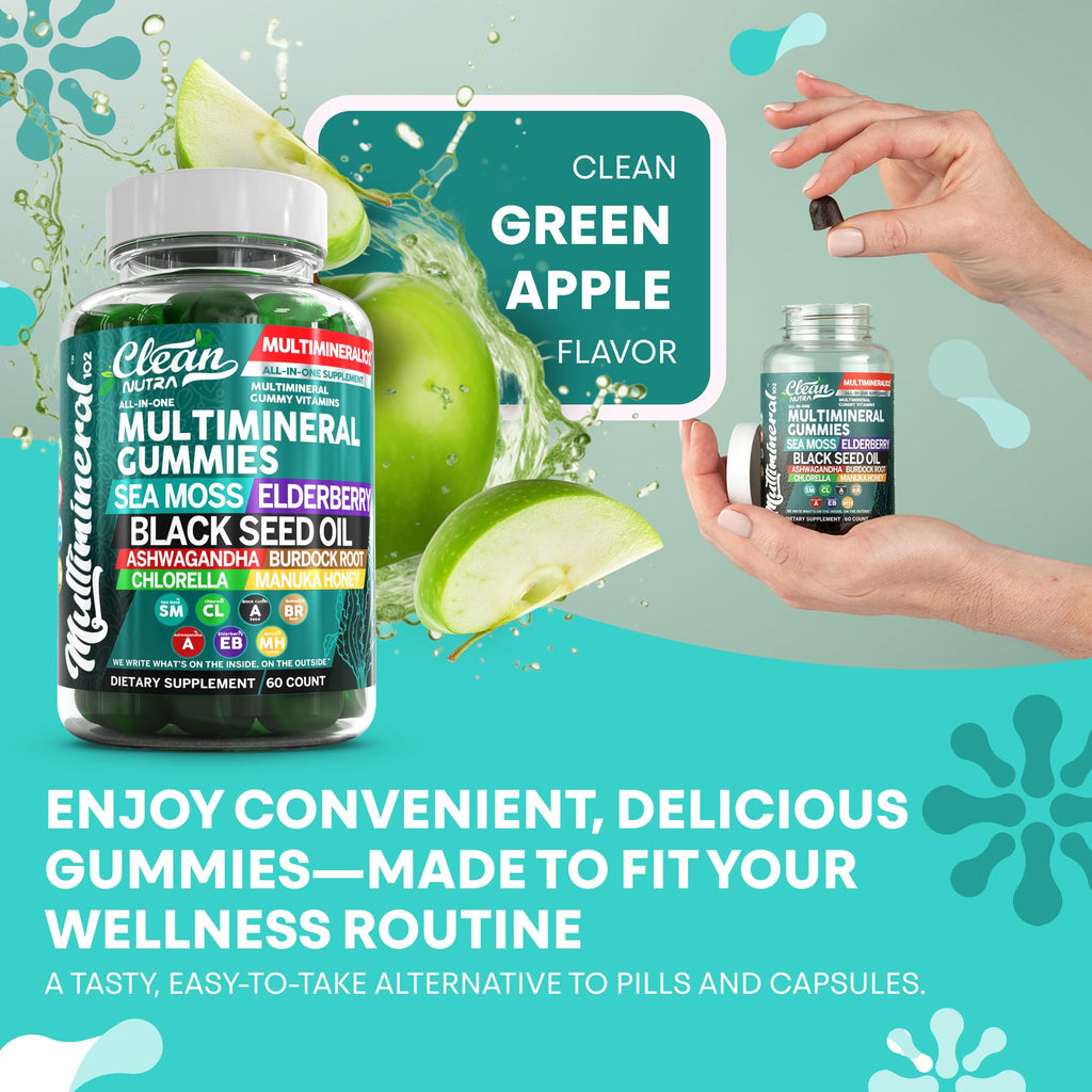 Sea Moss Gummies | Clinically Tested - Black Seed Oil Ashwagandha Elderberry Burdock Root Chlorella Manuka Honey - Vegan Irish Sea Moss Gummy Vitamins - TrustMedUSA