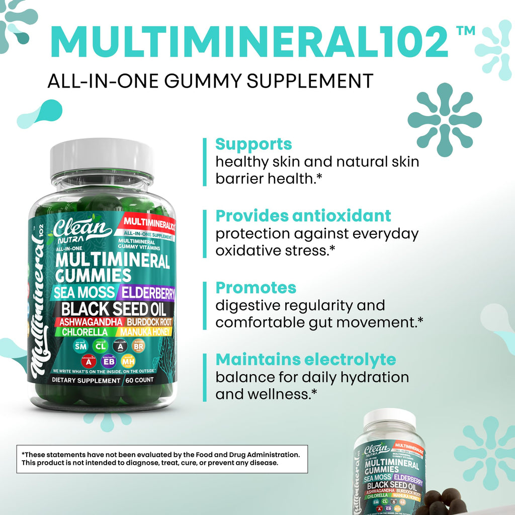 Sea Moss Gummies | Clinically Tested - Black Seed Oil Ashwagandha Elderberry Burdock Root Chlorella Manuka Honey - Vegan Irish Sea Moss Gummy Vitamins - TrustMedUSA