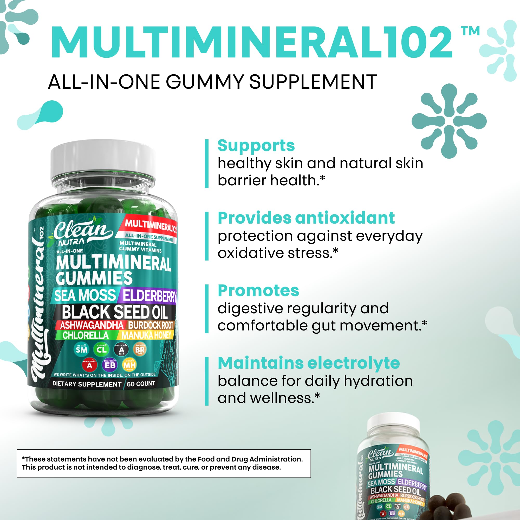 Sea Moss Gummies | Clinically Tested - Black Seed Oil Ashwagandha Elderberry Burdock Root Chlorella Manuka Honey - Vegan Irish Sea Moss Gummy Vitamins - TrustMedUSA