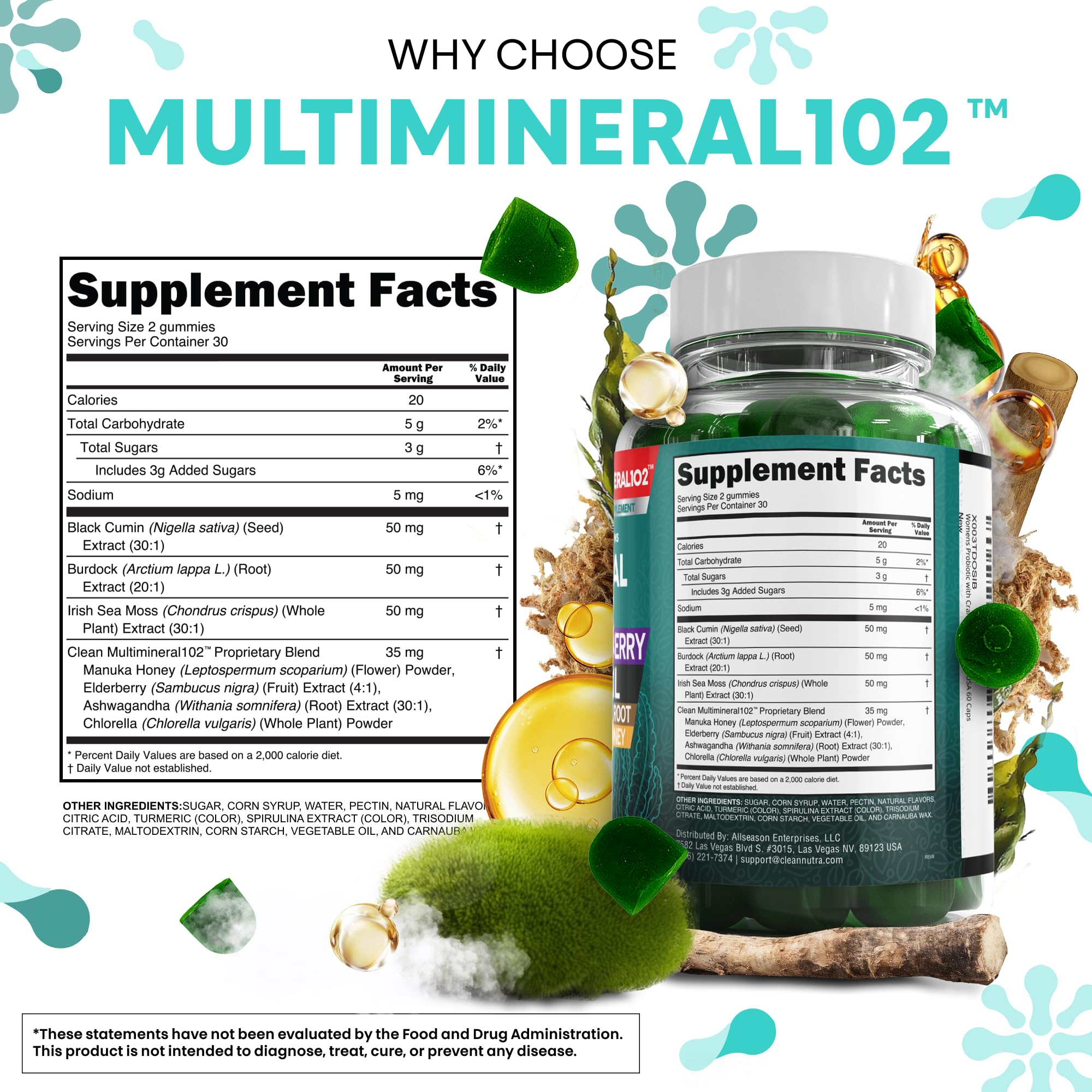 Sea Moss Gummies | Clinically Tested - Black Seed Oil Ashwagandha Elderberry Burdock Root Chlorella Manuka Honey - Vegan Irish Sea Moss Gummy Vitamins - TrustMedUSA