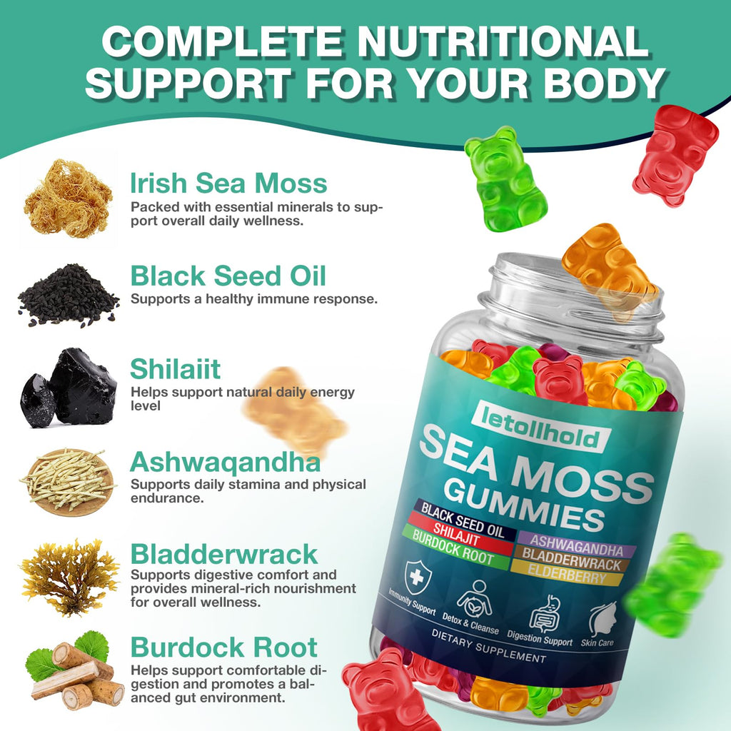 Sea Moss Gummies - Irish Sea Moss Gummies Advanced for Adults with Ashwagandha Bladderwrack & Burdock Root for Supports Immune，Energy - 60 Vegan Gummy,2PCS - TrustMedUSA