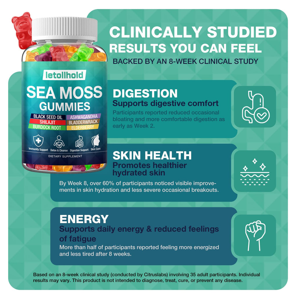 Sea Moss Gummies - Irish Sea Moss Gummies Advanced for Adults with Ashwagandha Bladderwrack & Burdock Root for Supports Immune，Energy - 60 Vegan Gummy,2PCS - TrustMedUSA