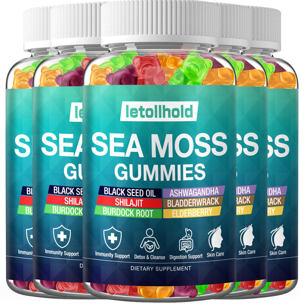 Sea Moss Gummies - Irish Sea Moss Gummies Advanced for Adults with Ashwagandha Bladderwrack & Burdock Root for Supports Immune，Energy - 60 Vegan Gummy,5PCS - TrustMedUSA