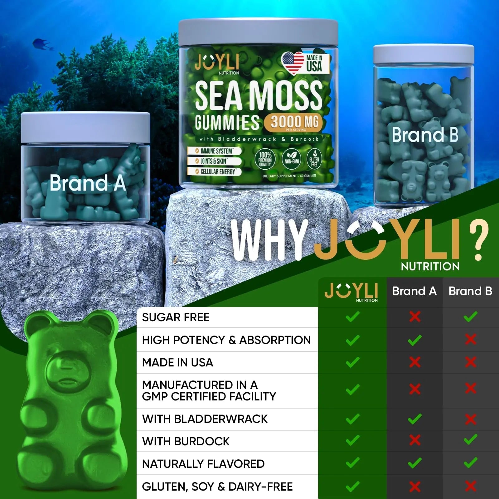 Sea Moss Gummies - Irish Seamoss Gummies for Adults & Kids - Advanced Superfood Supplement with Natural Sea Moss Gel, Bladderwrack & Burdock Root Extract - 60 Vegan Irish Moss Gummy Bears - TrustMedUSA