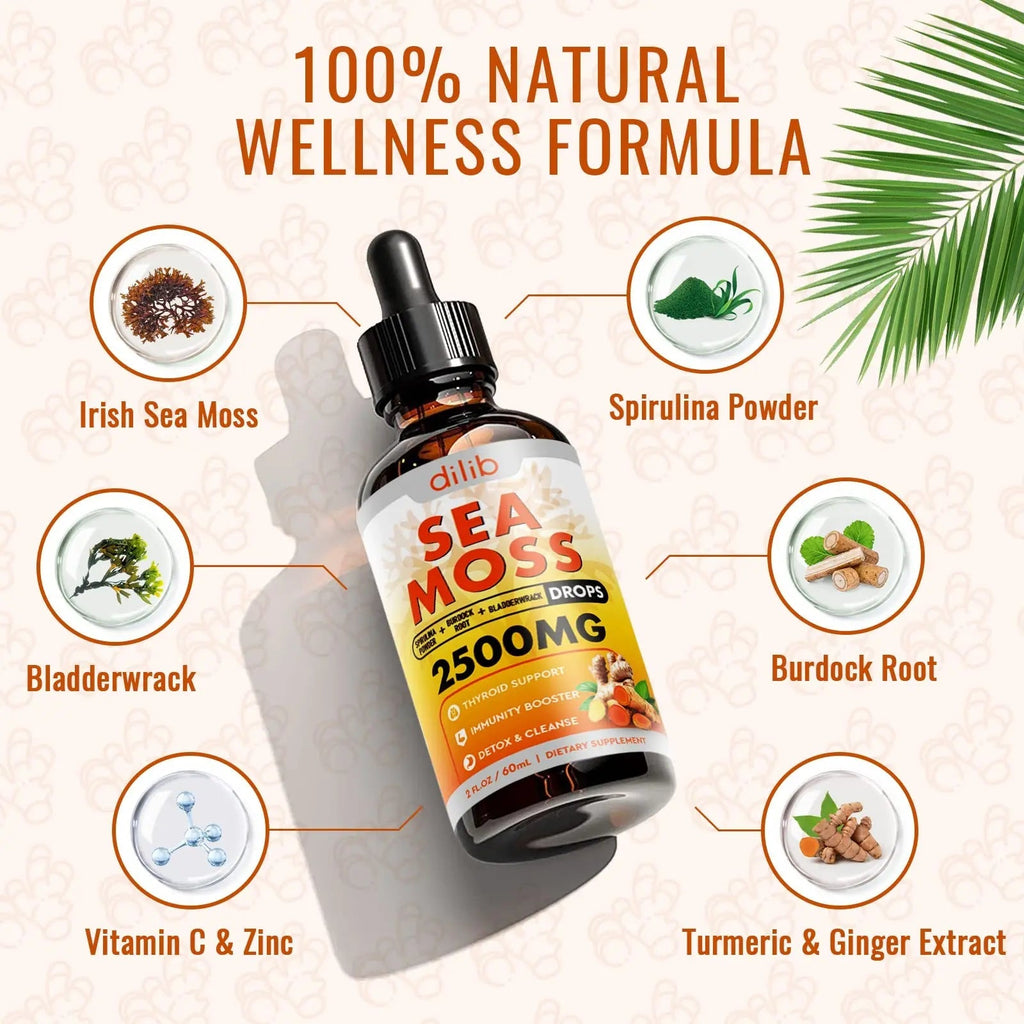 Sea Moss Liquid Drops: Organic Irish Sea Moss 2500mg with Turmeric, Bladderwrack - TrustMedUSA