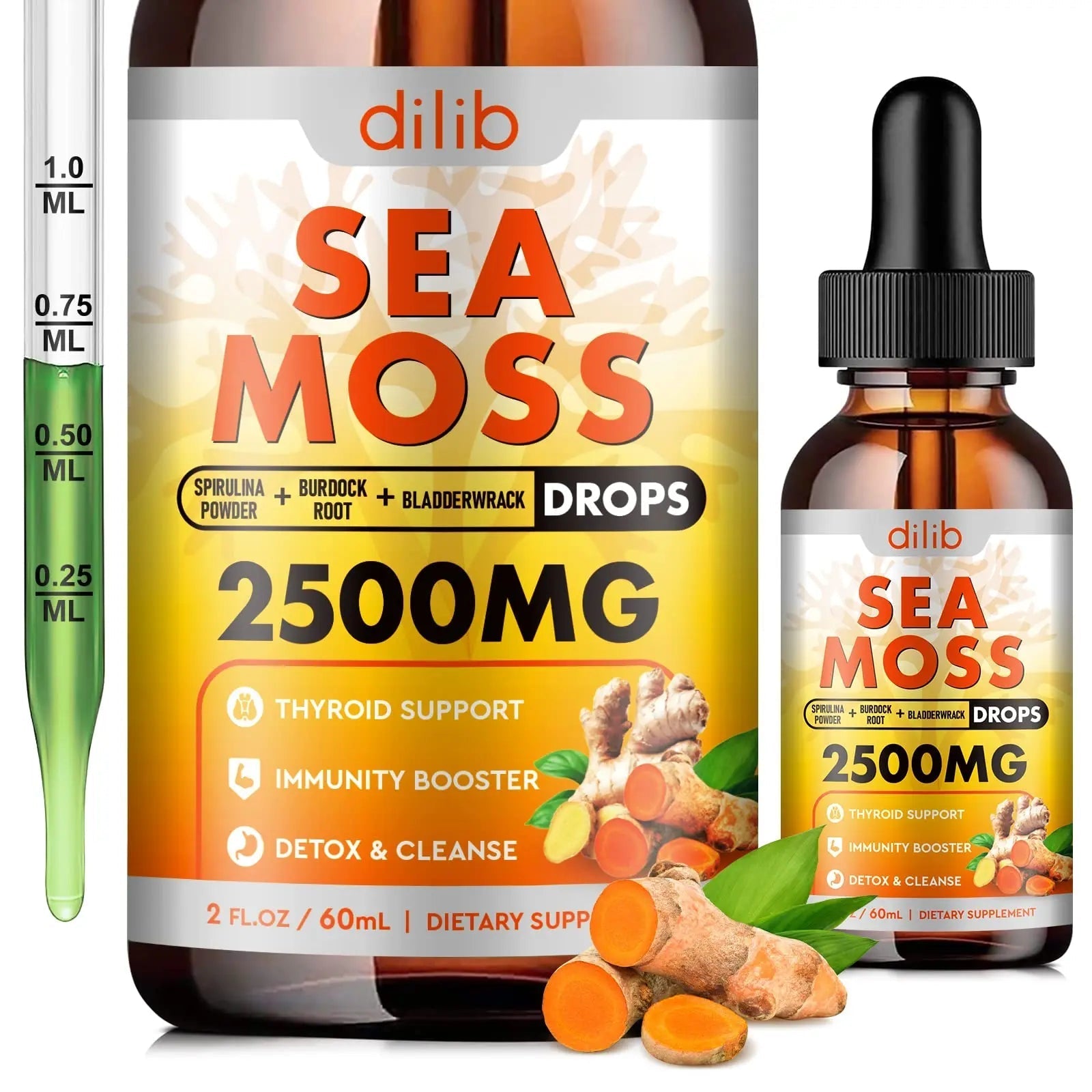 Sea Moss Liquid Drops: Organic Irish Sea Moss 2500mg with Turmeric, Bladderwrack - TrustMedUSA