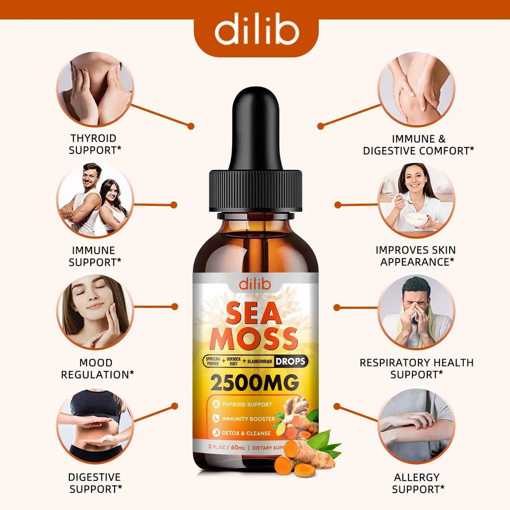 Sea Moss Liquid Drops: Organic Irish Sea Moss 2500mg with Turmeric, Bladderwrack - TrustMedUSA