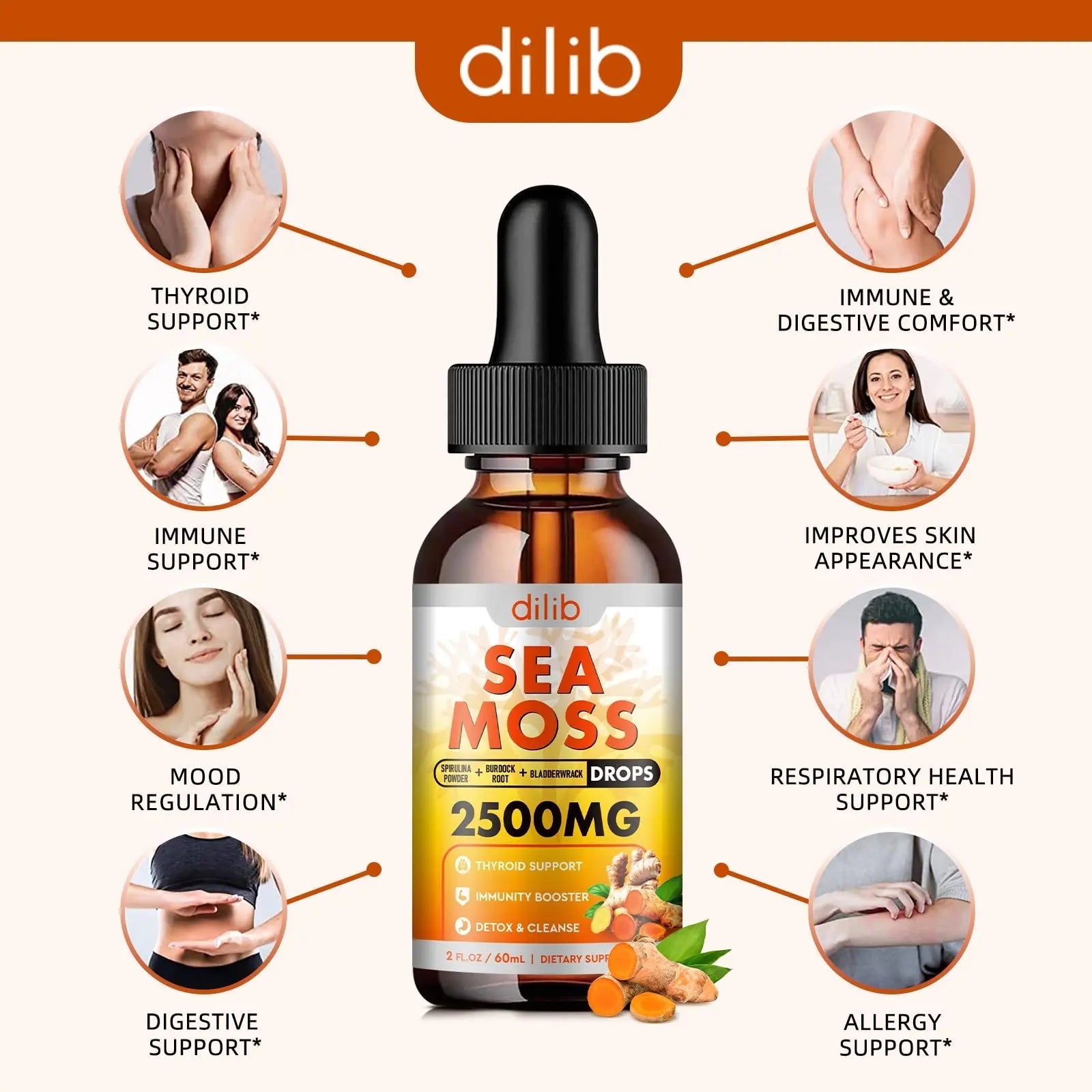 Sea Moss Liquid Drops: Organic Irish Sea Moss 2500mg with Turmeric, Bladderwrack - TrustMedUSA
